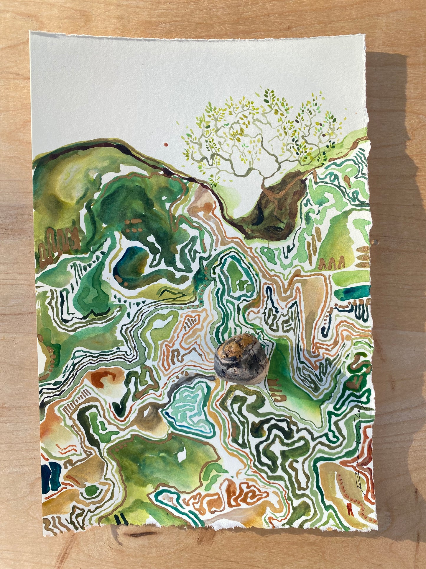 from hand to hand - watercolor on paper. MOUNTED.
