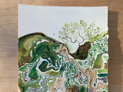 from hand to hand - watercolor on paper. MOUNTED.