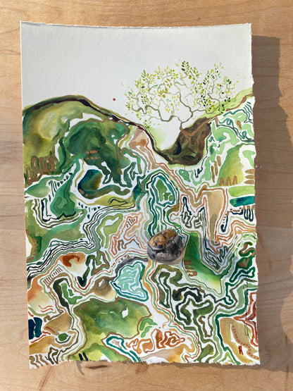 from hand to hand - watercolor on paper. MOUNTED.