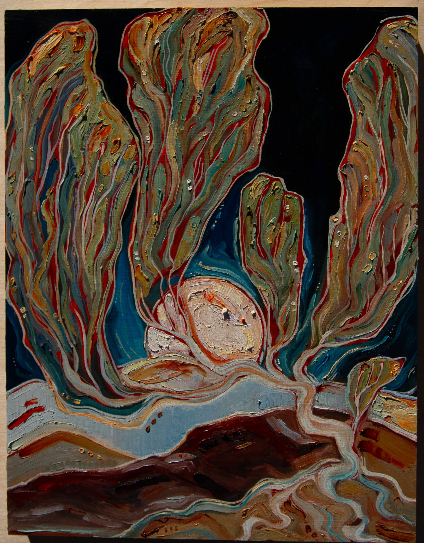 A TENDER BOND. oil on panel.