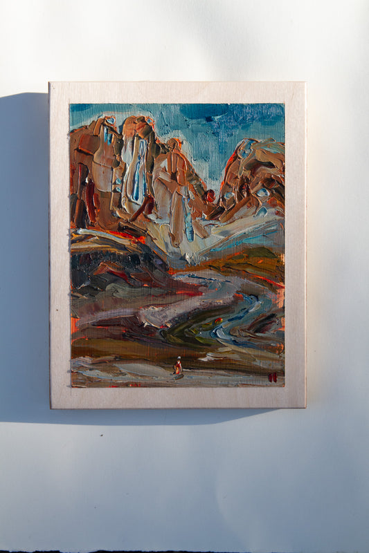 SMITH AT DUSK - oil on birch.